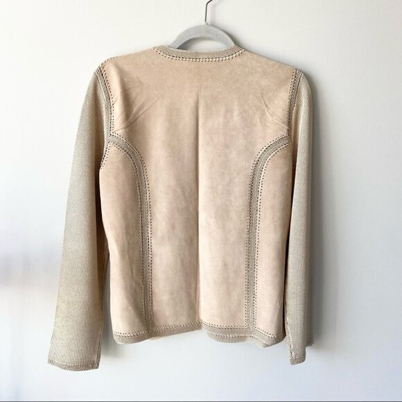 NWOT Jones New York Suede Crochet Patchwork Open Front Jacket - Picture 5 of 16